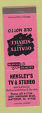 Matchbook Cover - Hensley's TV and Stereo Mattoon IL Magnovox