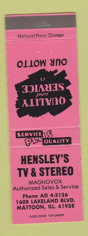 Matchbook Cover - Hensley's TV and Stereo Mattoon IL Magnovox