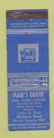 Matchbook Cover - Paul's Grove Restaurant Roselle ADVANCE WORN