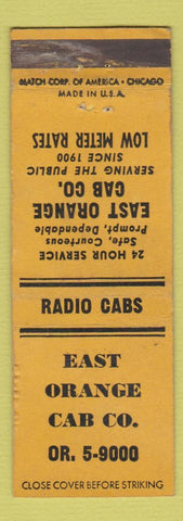 Matchbook Cover - East Orange Cab Taxi Glen Ridge WORN