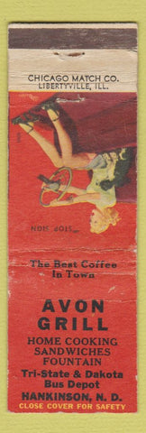 Matchbook Cover - Avon Grill Hankinson ND pinup WEAR Avon Theatre
