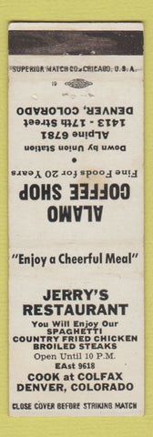 Matchbook Cover Jerry's Restaurant Denver Colorado Colfax Alamo Coffee Shop WEAR