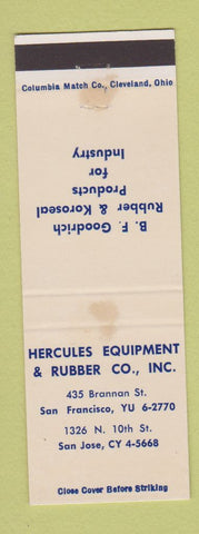 Matchbook Cover Hercules Equipment BF Goodrich Rubber San Jose Francisco CA WEAR
