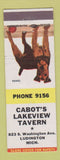 Matchbook Cover - Cabot's Lakeview Tavern Ludington MI Terrier