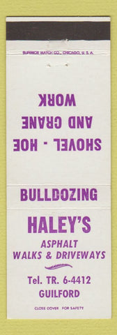 Matchbook Cover - Haley's Asphalt Bulldozing Guilford ME