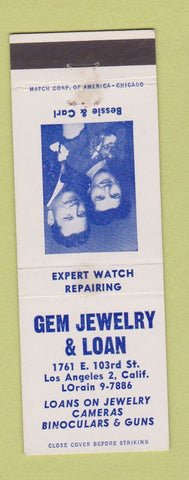 Matchbook Cover - Gem Jewelry Loan Los Angeles CA