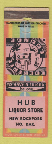Matchbook Cover - Hub Liquor Store New Rockford ND pinup WEAR