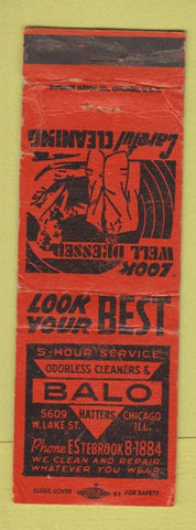 Matchbook Cover - Balo Hatters Chicago IL WORN