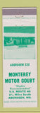 Matchbook Cover - Monterey Motor Court Motel Aberdeen MD