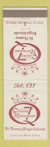 Matchbook Cover - Queens 7 Restaurant St Thomas Virgin Islands