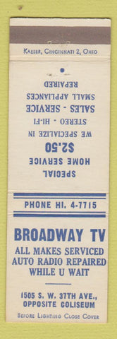 Matchbook Cover - Broadway TV