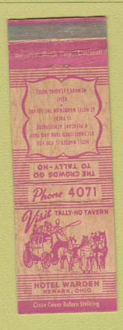 Matchbook Cover - Hotel Warden Newark OH Tally Ho Tavern WEAR