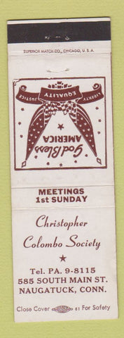 Matchbook Cover - Christopher Colombo Society Naugatuck CT WEAR
