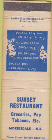 Matchbook Cover - Sunset Restaurant Morrisdale NB