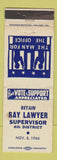 Matchbook Cover - Ray Lawyer Supervisor Election 1966 WORN