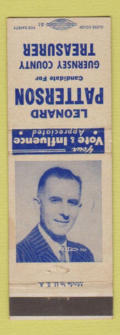 Matchbook Cover - Leonard Patterson Election guernsey County Treasurer