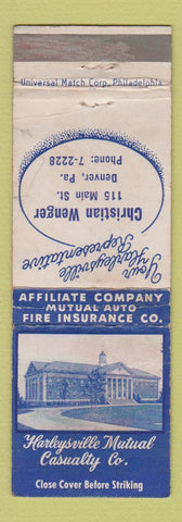 Matchbook Cover - Harleysville Mutual Insurance Christian Wenger Denver PA