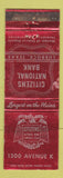 Matchbook Cover - Citizens National Bank Lubbock TX WORN