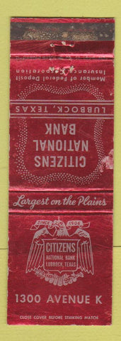 Matchbook Cover - Citizens National Bank Lubbock TX WORN