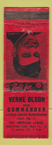 Matchbook Cover - Verne Oldson For Commander Denver Colorado American Legion