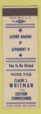 Matchbook Cover - Claude S Whitman Election Commissioner