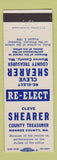 Matchbook Cover - Cleve Shearer County Treasurer Monroe County MO