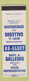 Matchbook Cover - Bert Gallegos State Rep Election