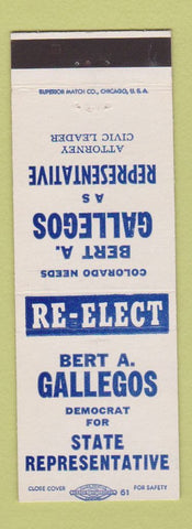 Matchbook Cover - Bert Gallegos State Rep Election