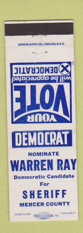 Matchbook Cover - Warren Ray Sheriff Election Mercer County