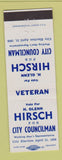 Matchbook Cover - H Glenn Hirsch City Councilman Election 1959