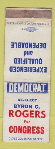 Matchbook Cover - Byron Rogers for Congress Election WEAR