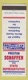 Matchbook Cover - Preston Schaffer for State Representative election