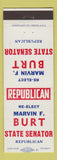 Matchbook Cover - Marvin F Burt State Senator Election Freeport IL