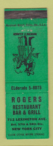 Matchbook Cover - Rogers Restaurant Bar Grill New York City hillbilly