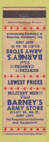 Matchbook Cover - Barney's Army Store St Louis MO WEAR