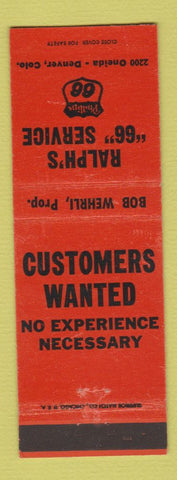 Matchbook Cover - Ralph's Phillips 66 oil gas Denver Colorado ORANGE
