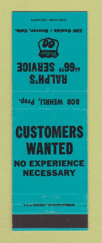 Matchbook Cover - Ralph's Phillips 66 oil gas Denver Colorado TEAL