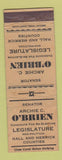 Matchbook Cover - Archie O'Brien for Legislature Hall Merrick County