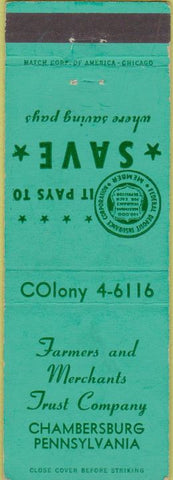 Matchbook Cover - Farmers Merchants Trust Co Chambersburg PA
