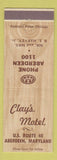 Matchbook Cover - Clay's Motel Aberdeen MD