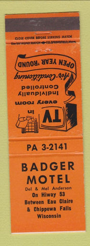 Matchbook Cover - Badger Motel between Eau Claire Chippewa Falls WI