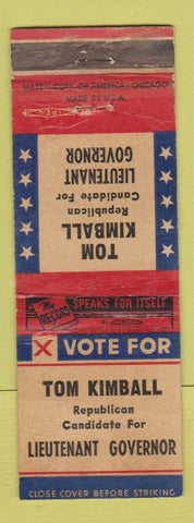 Matchbook Cover - Tom Kimball Lieutenant Governor Election