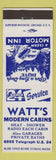Matchbook Cover - Watt's Modern Cabins  Toledo OH Temperance