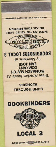 Matchbook Cover - Bookbinders Union Local 3 San Jose