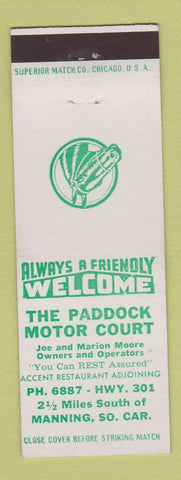 Matchbook Cover - Paddock Motor Court Manning SD