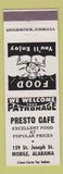 Matchbook Cover - Presto Cafe Mobile AL