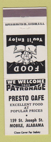 Matchbook Cover - Presto Cafe Mobile AL