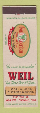 Matchbook Cover - Weil Moving North American Van Lines Trucking Cincinnati OH