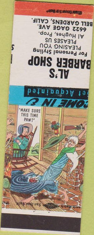 Matchbook Cover - Al's Barber Shop Bell Gardens CA hillbilly