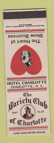 Matchbook Cover - Variety Club Charlotte NC